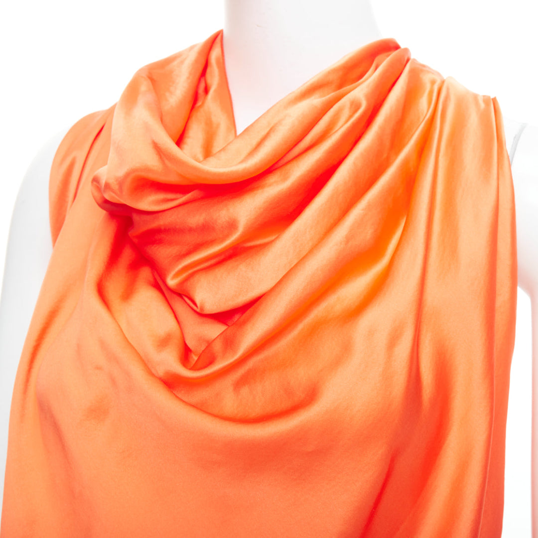 LANVIN 2010 tangerine orange 100% silk cowl neck draped top FR36 S