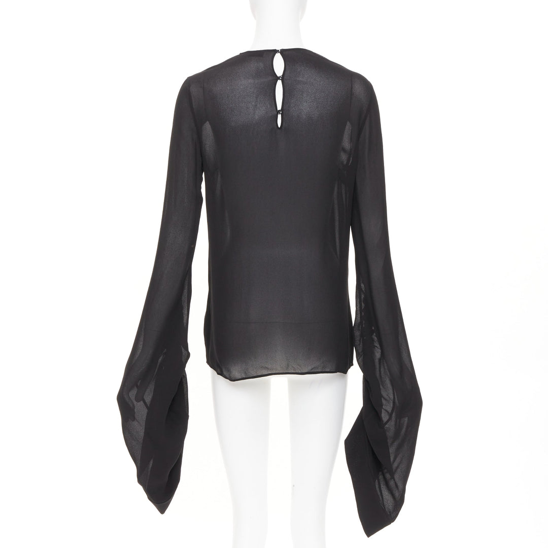 SAINT LAURENT 2017 sheer long sleeve ruched split cuff viscose shirt FR 36 S