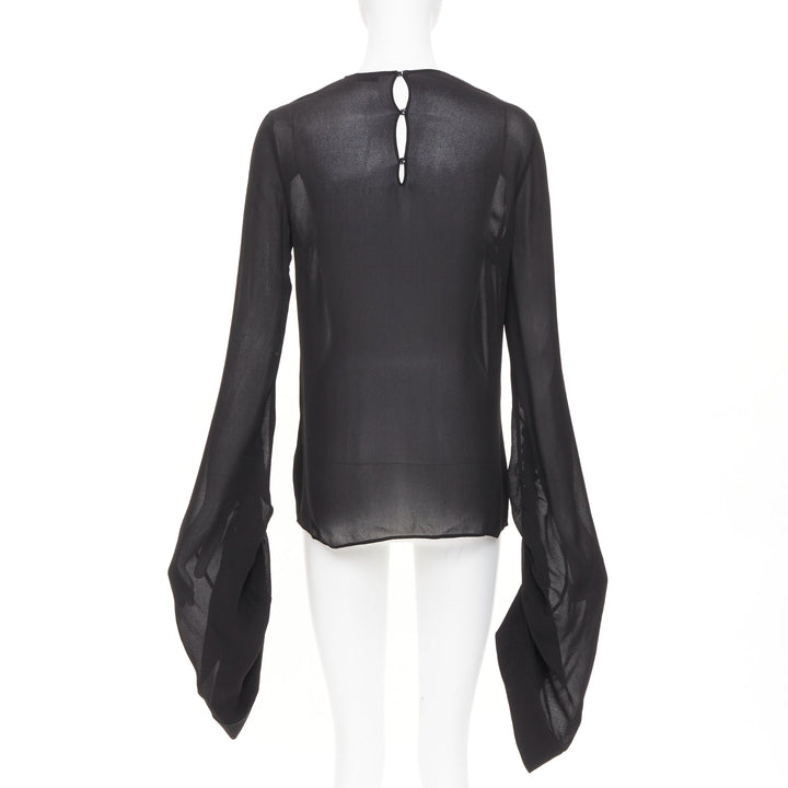 SAINT LAURENT 2017 sheer long sleeve ruched split cuff viscose shirt FR 36 S