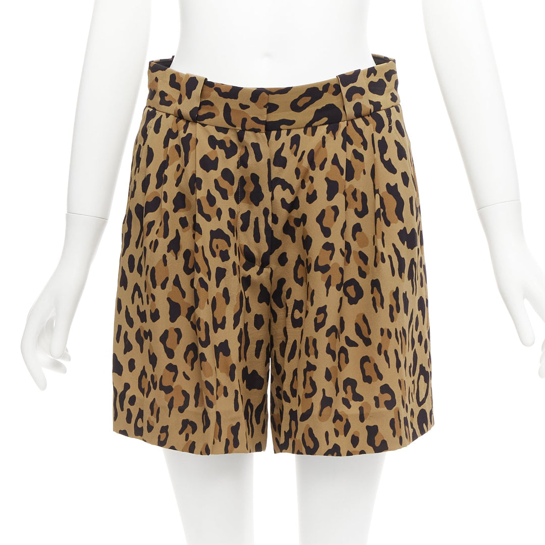 BLAZE MILANO 100% silk brown leopard print curved pocket shorts Sz. 1 S