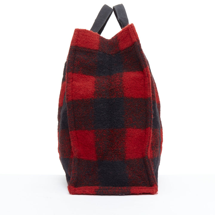 ISABEL MARANT ETOILE Rusty red black tartan plaid wool tote bag