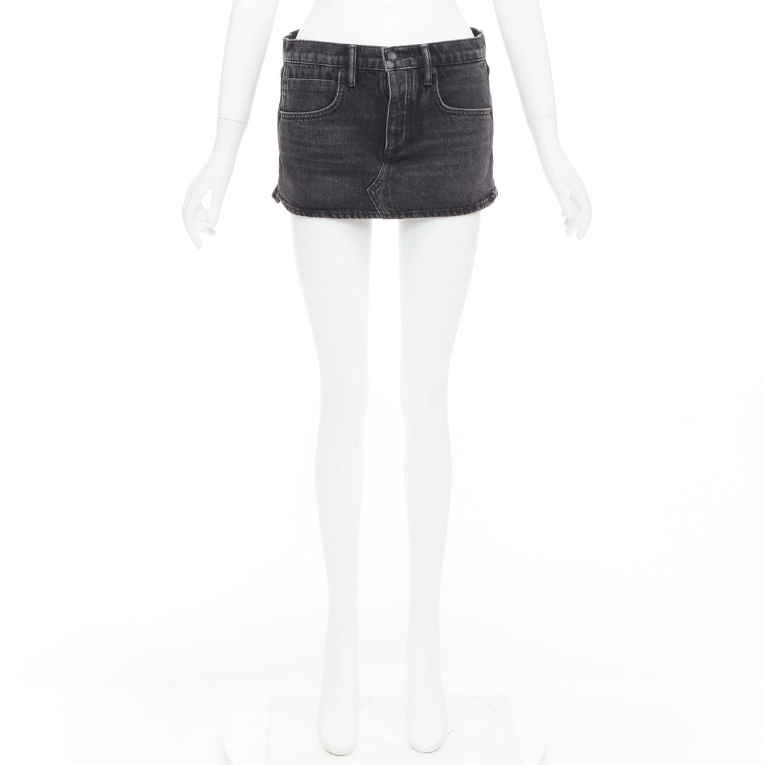 ALEXANDER WANG grey washed denim mid waist mini skort 25"