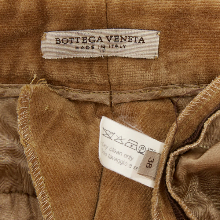 BOTTEGA VENETA tan brown velvet piped side tab pants IT38 XS