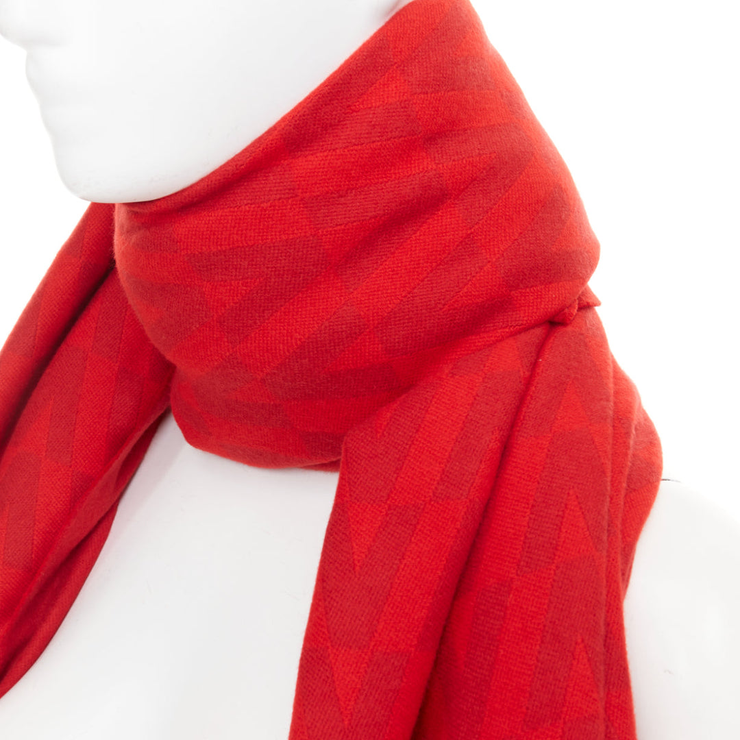VALENTINO VLOGO 100% cashmere red jcquard fringed blanket scarf