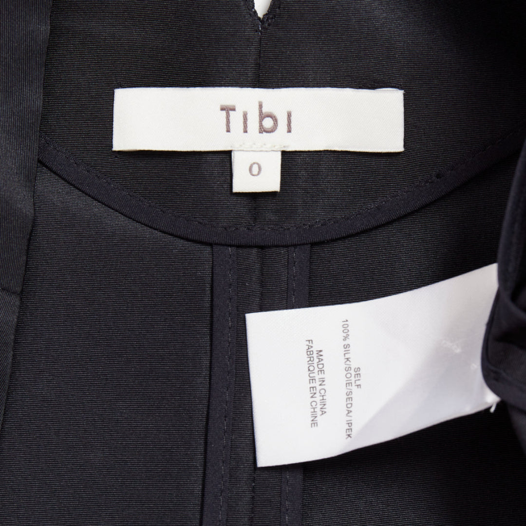 TIBI navy silk faille silver buckle strap back V neck crop top US0 XS