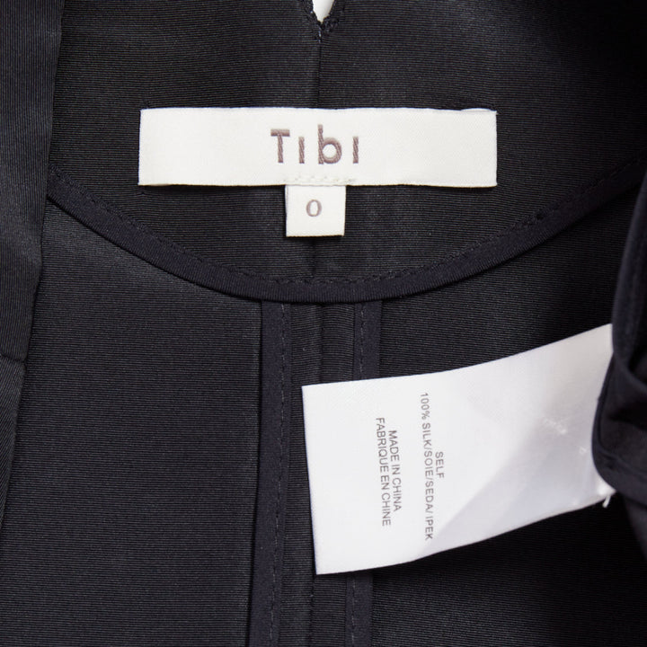 TIBI navy silk faille silver buckle strap back V neck crop top US0 XS