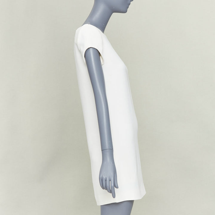 SAINT LAURENT 2012 cream crepe padded shoulder bateau neck mini dress FR34 XS