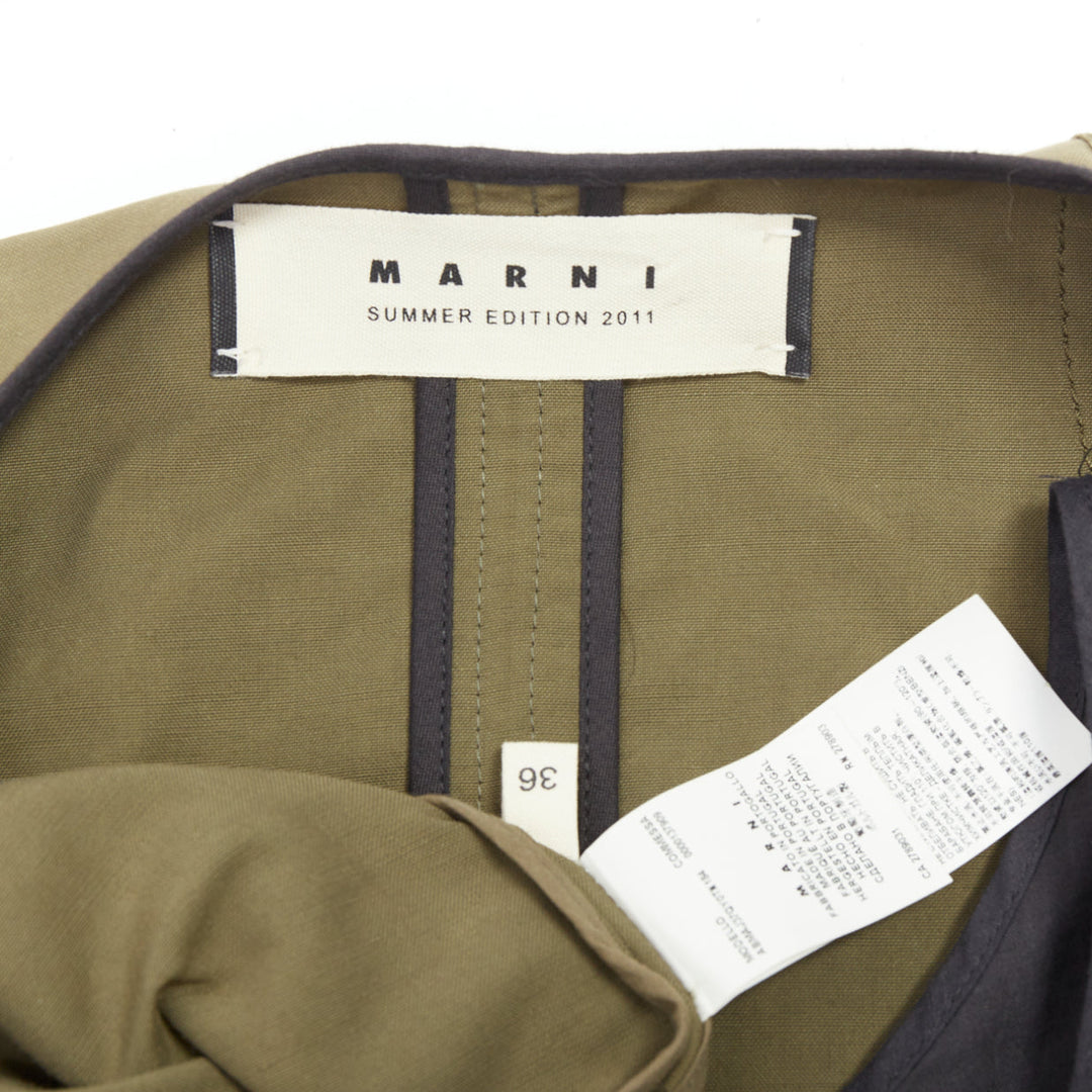 MARNI 2011 khaki utility cutout vest green tulle hem mini dress IT36 XXS