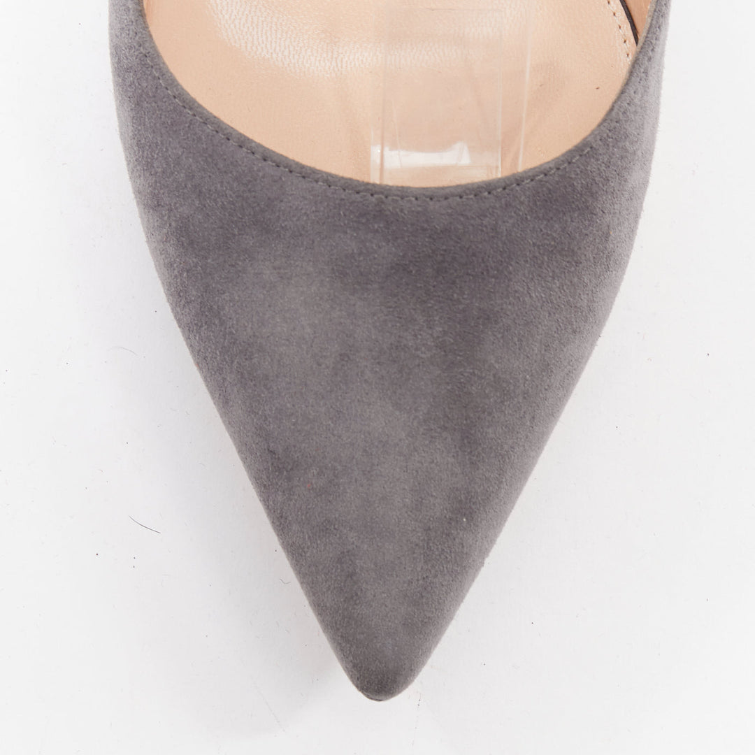 GIANVITO ROSSI Camilapi Camoscio Lapi grey suede cuff ankle pumps EU37.5