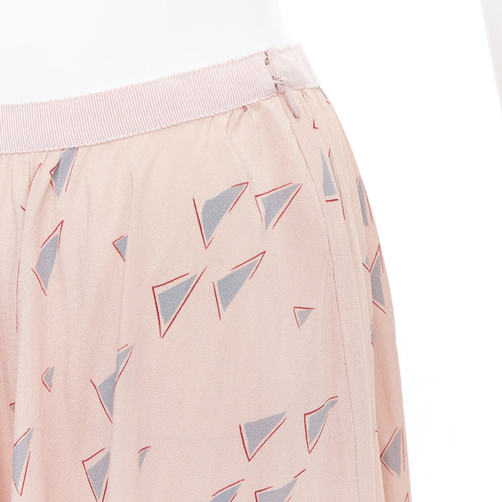 VALENTINO  100% silk dusty pink grey triangle print midi skirt UK8 S