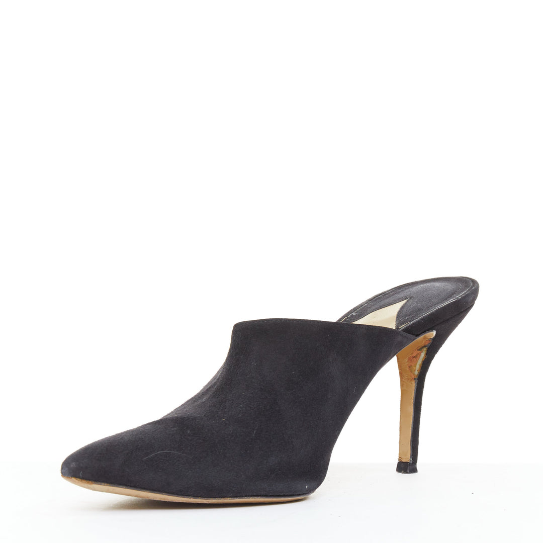 PAUL ANDREW Certosa black suede pointy toe high heel mules EU39.5