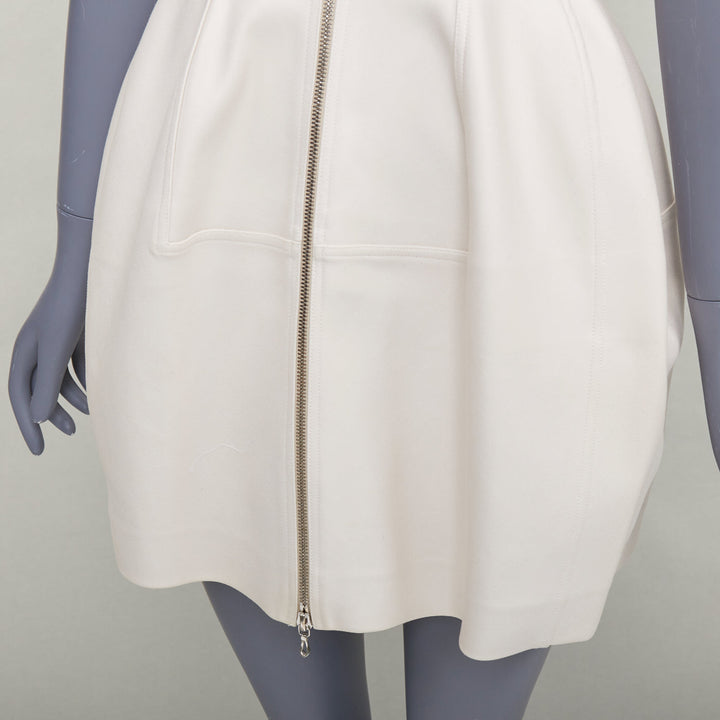 ALAIA ivory cotton 2 way zip front boned  bubble tulip dress FR36 S