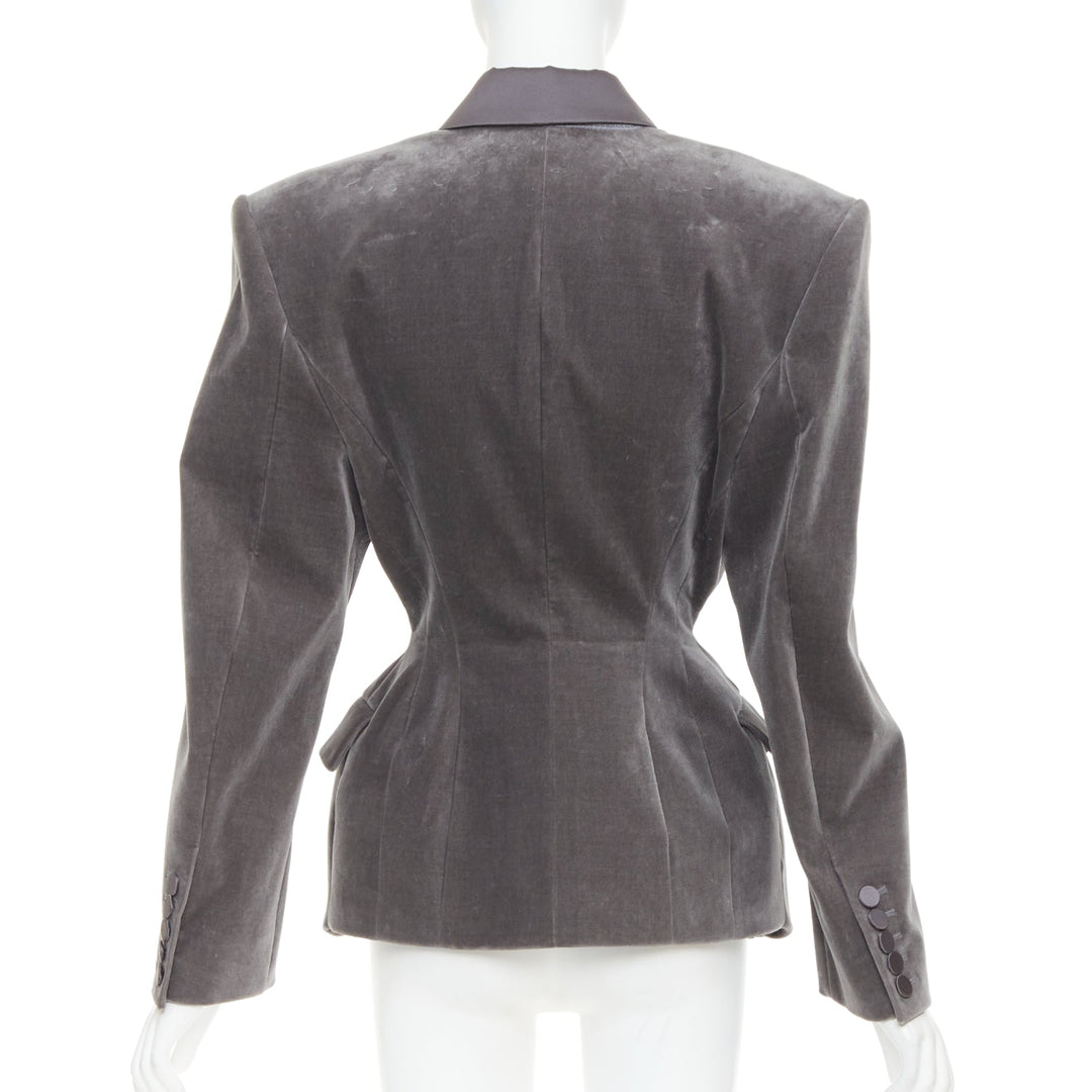 ALEXANDRE VAUTHIER COUTURE SS2022 Runway grey velvet wasp waist Power tux jacket