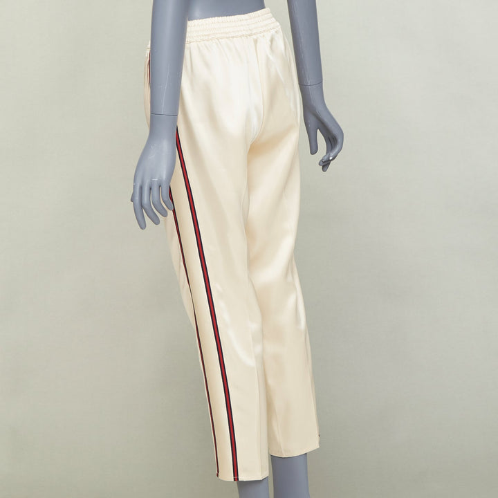 GUCCI 2016  ivory acetate navy red web mid waist cropped track pants IT38 XS