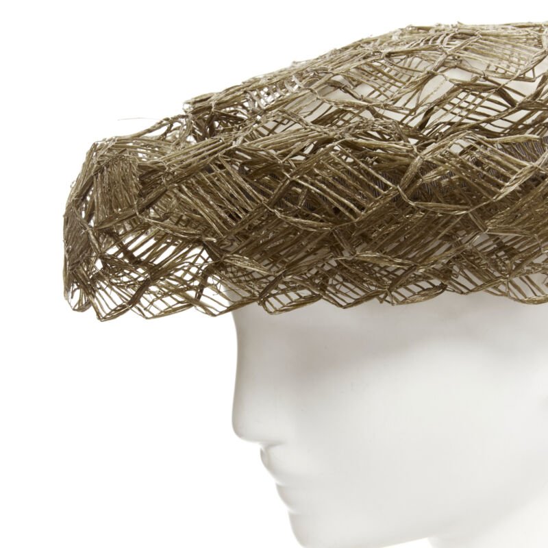 vintage LAURENCE PARIS brown straw raffia woven bow grosgrain boater hat