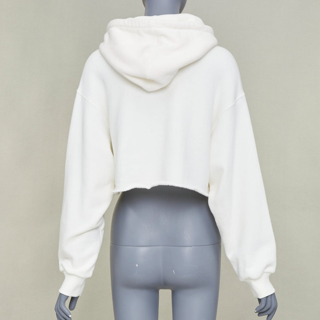 GUCCI 2020 white Rainbow Sequin Logo raw cut hem cropped hoodie sweatshirt S