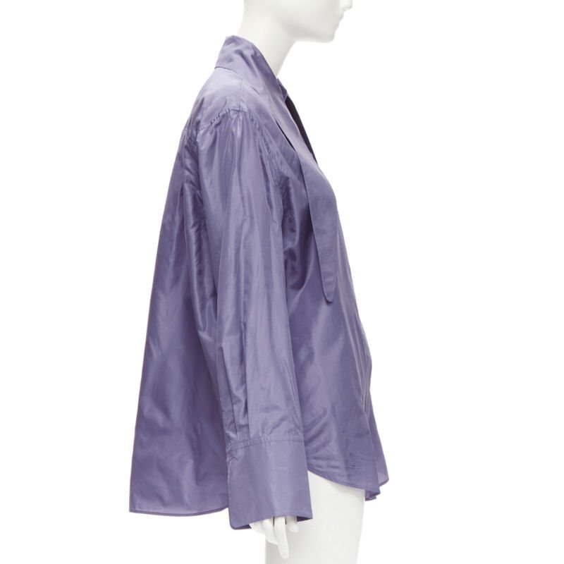 VALENTINO 2022 Runway purple lilac silk taffeta tie oversized shirt IT36 XS