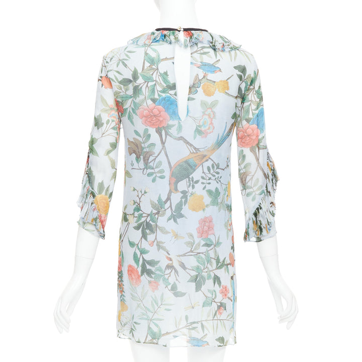 GUCCI 2015 Tian Bloom print 100% silk black ribbon trim dress IT36 XXS
