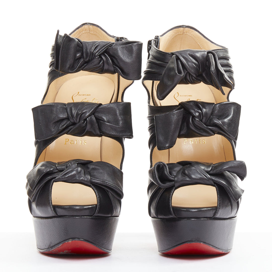 CHRISTIAN LOUBOUTIN Madame Butterfly 150 nappa black bow platform heels EU37.5