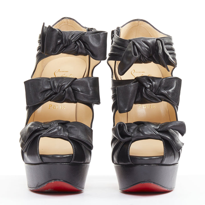 CHRISTIAN LOUBOUTIN Madame Butterfly 150 nappa black bow platform heels EU37.5