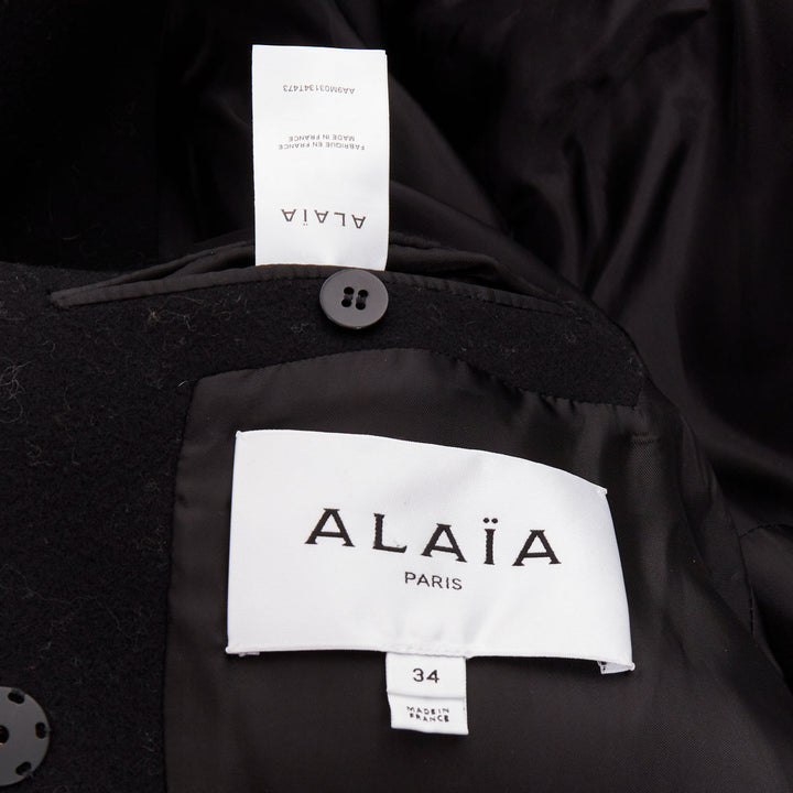 ALAIA black 100% double faced virgin wool oversized cocoon egg coat FR34 XS