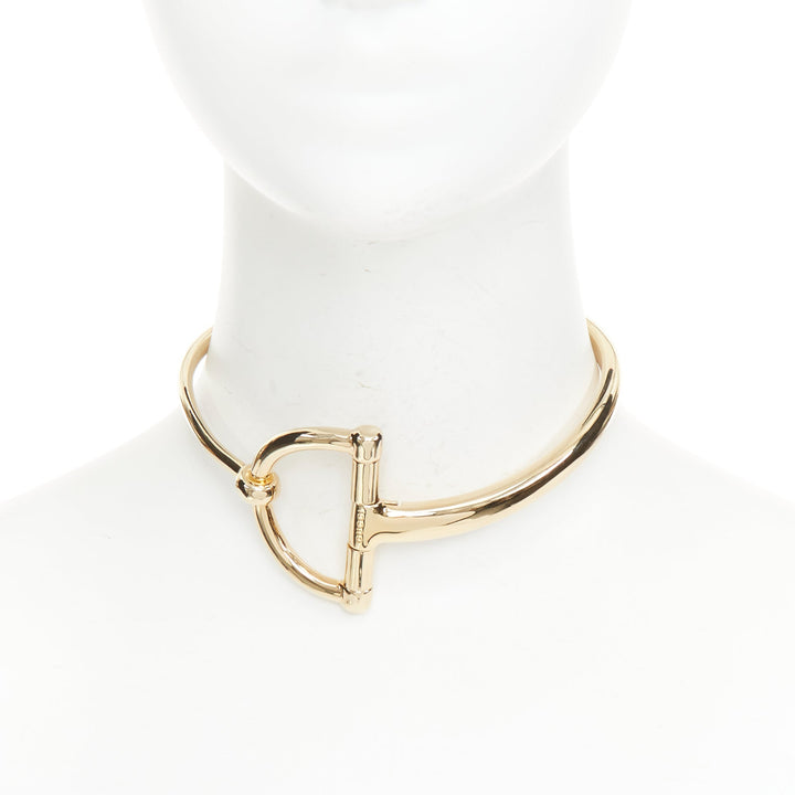 GUCCI 2025 Runway Half Horsebit yellow gold tone brass choker rigid necklace
