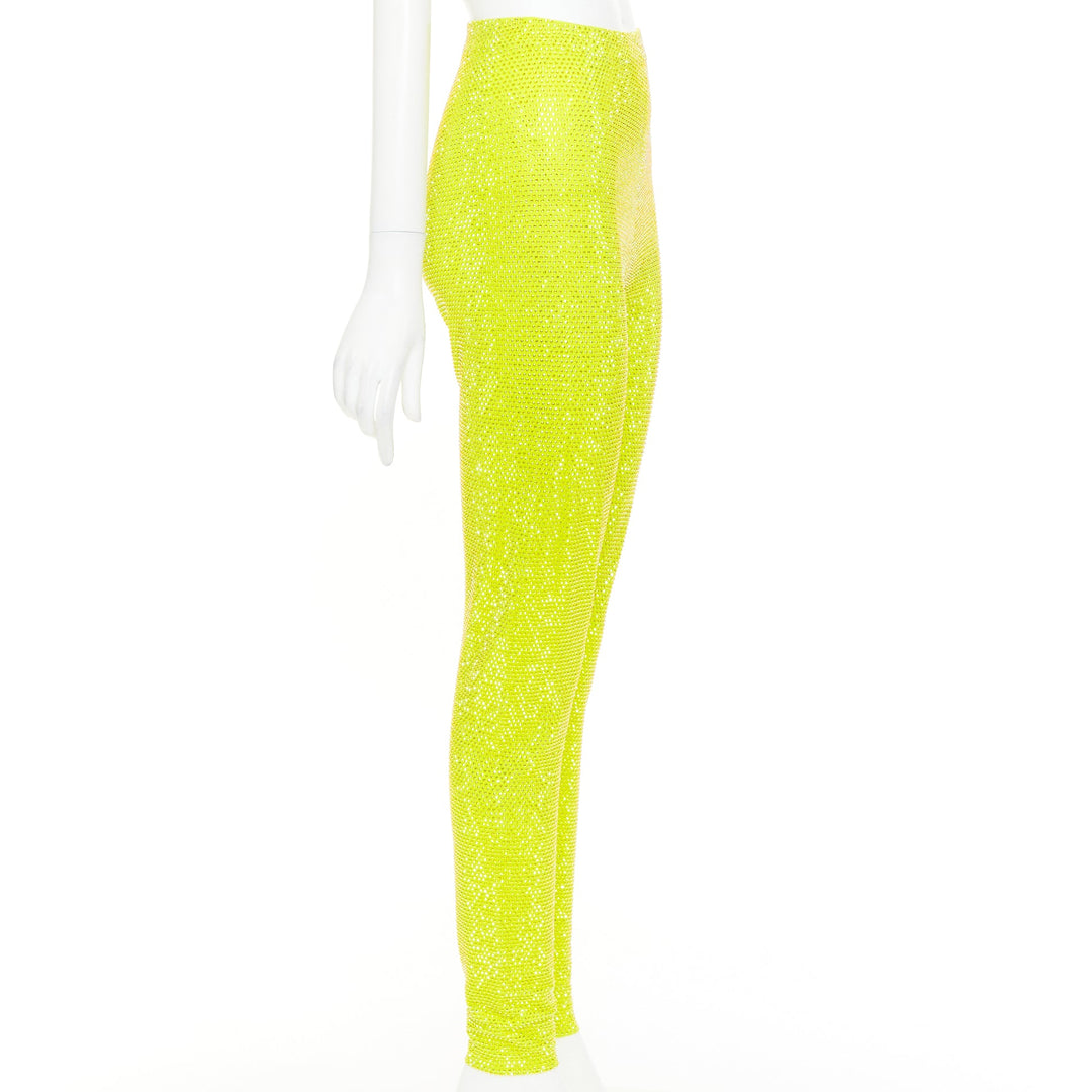 ALEXANDRE VAUTHIER AW2023 neon yellow strass crystal embellished legging pants