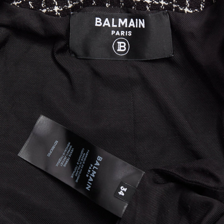 BALMAIN 2024 black white tweed lionhead buttons cropped jacket FR34 XS