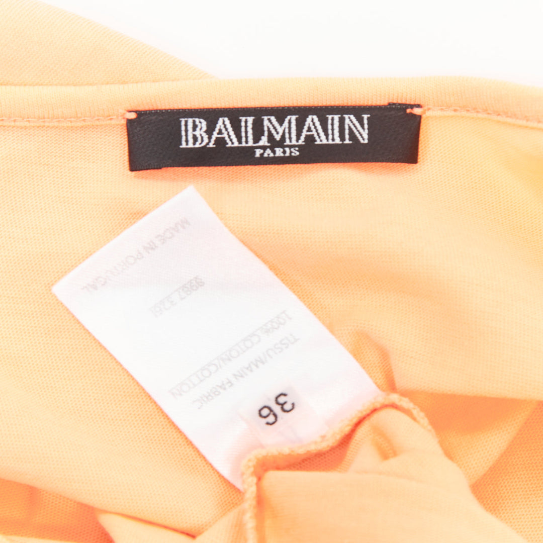 BALMAIN peach pink gold foil logo buttons shoulder sleeveless tshirt FR36 S