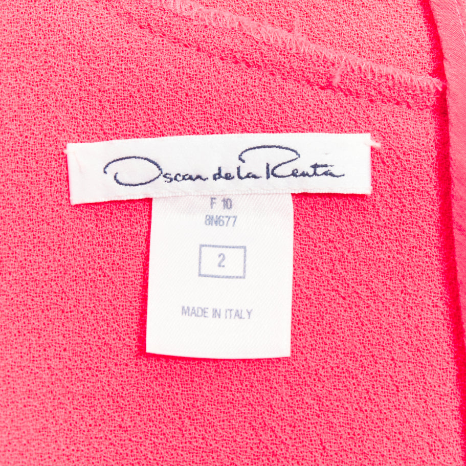 OSCAR DE LA RENTA F10 pink wool panelled round neck pleated A-line dress US2 S