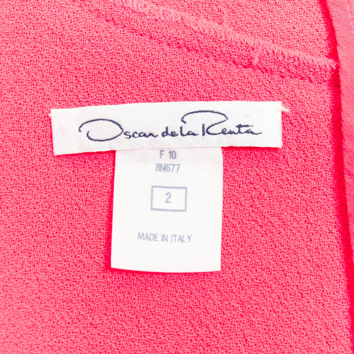 OSCAR DE LA RENTA F10 pink wool panelled round neck pleated A-line dress US2 S