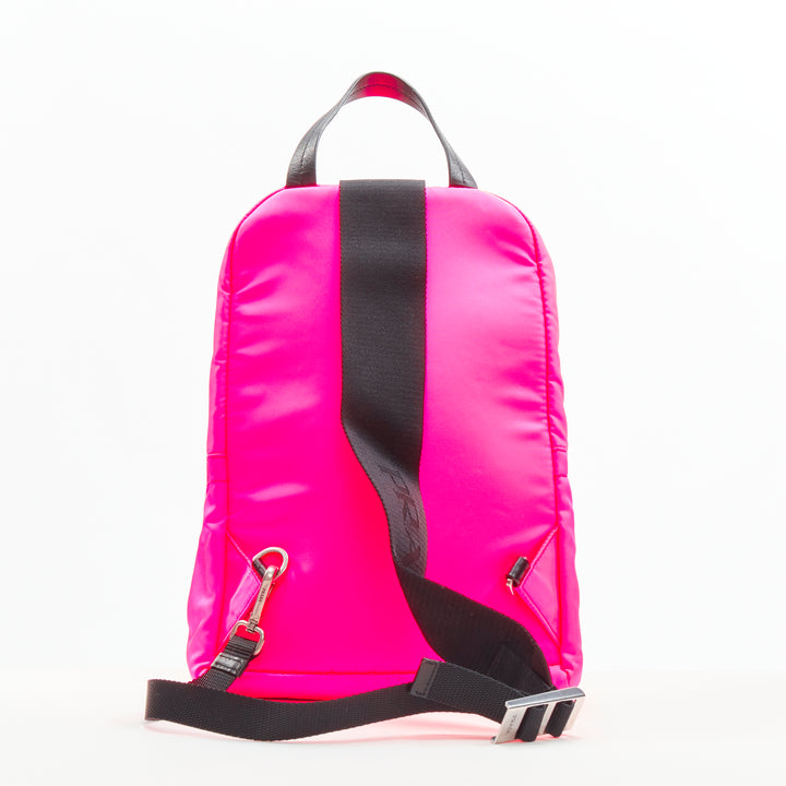 PRADA neon pink Tessuto nylon triangle logo small sling backpack bag