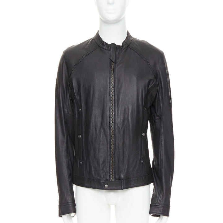 DIESEL black lambskin leather panelled cotton lined biker jacket XL