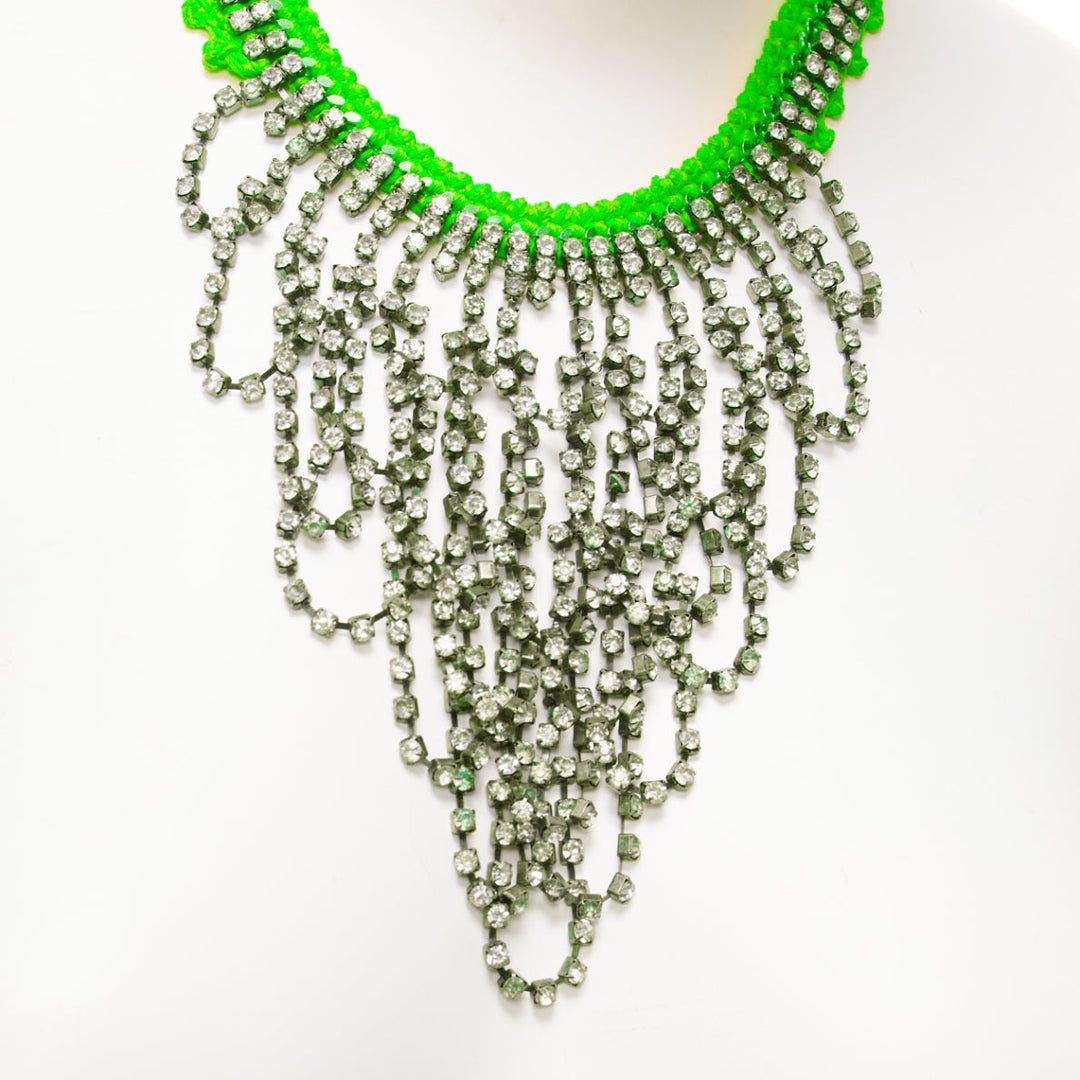 VANESSA ARIZAGA neon green rope clear crystal chandelier short necklace