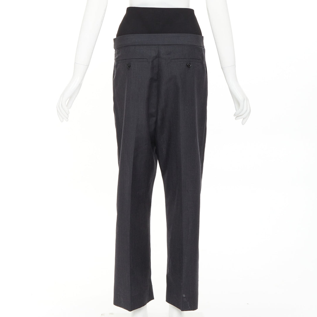 ALAIA 2024 black grey mohair wool wide waistband cropped pants FR38 M