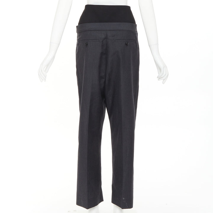 ALAIA 2024 black grey mohair wool wide waistband cropped pants FR38 M
