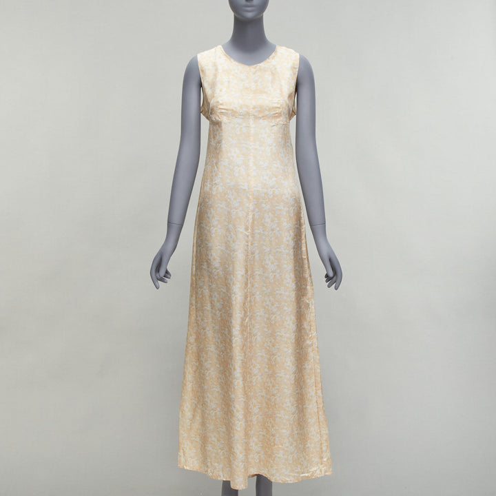 DRIES VAN NOTEN Vintage 100% silk beige daisy print midi dress FR38 M