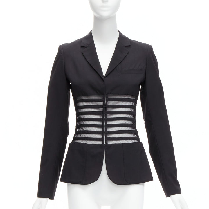 JEAN PAUL GAULTIER FEMME Vintage black wool sheer corset blazer jacket IT40 S