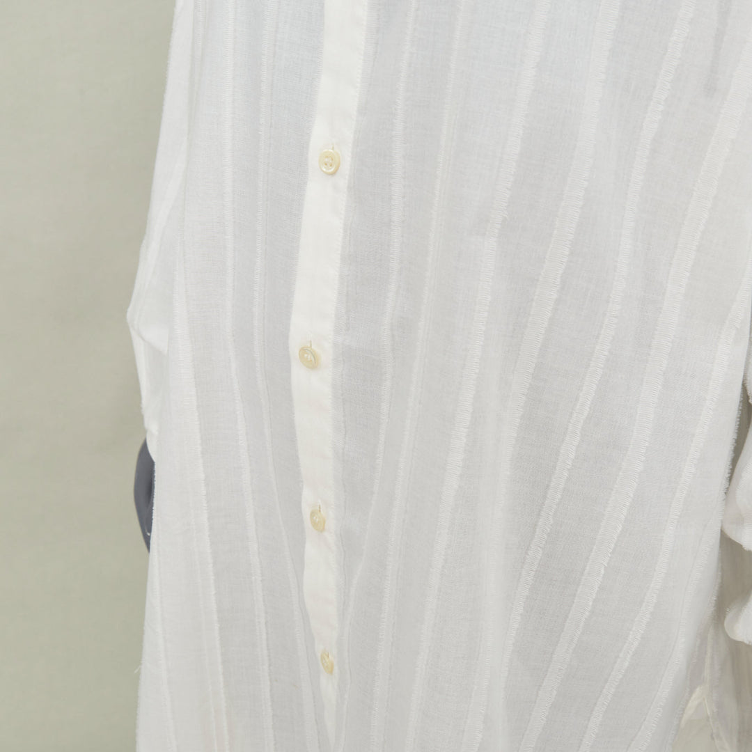 SAINT LAURENT 2017 crinkled striped tonal white cotton long tunic shirt FR38 M