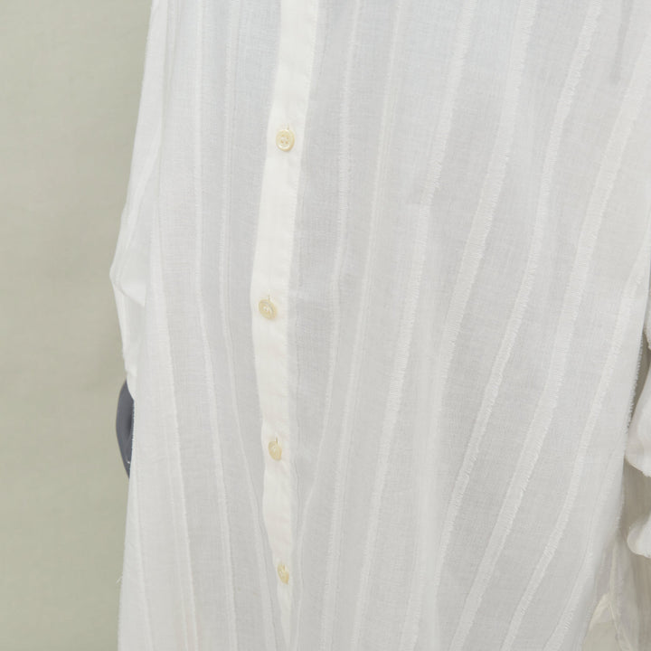 SAINT LAURENT 2017 crinkled striped tonal white cotton long tunic shirt FR38 M