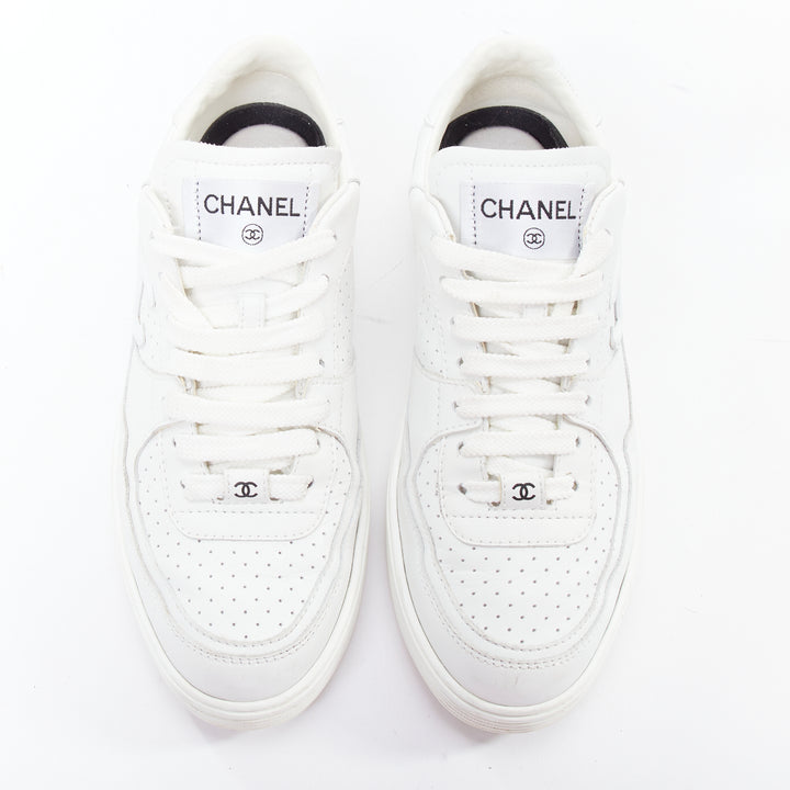 CHANEL 23A white CC logo leather panels leather casual sneakers EU37.5