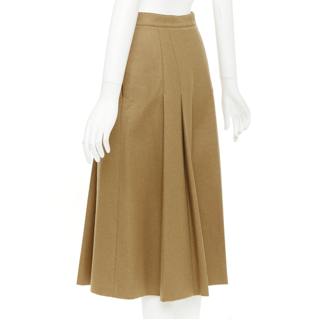 CELINE camel brown wool gabardine horsebit belt box pleated skort FR36 S