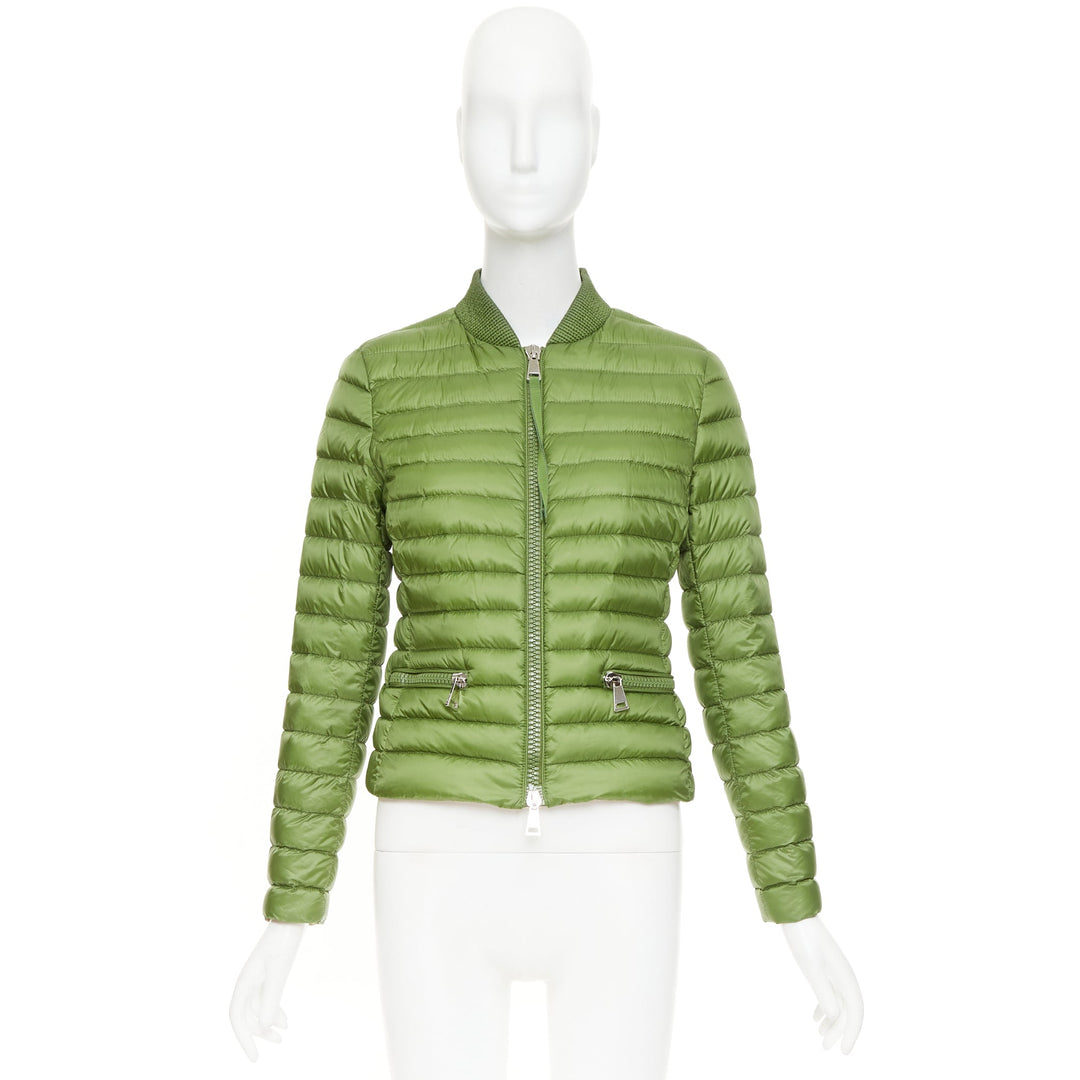 MONCLER Blen Giubotto green horizontal down quilted zip up jacket Sz.1 S