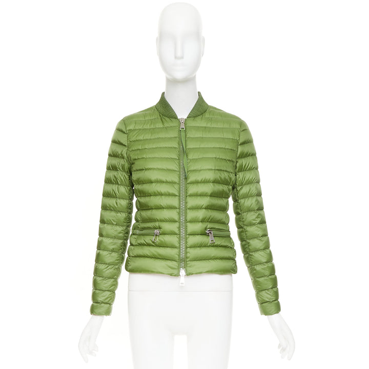 MONCLER Blen Giubotto green horizontal down quilted zip up jacket Sz.1 S