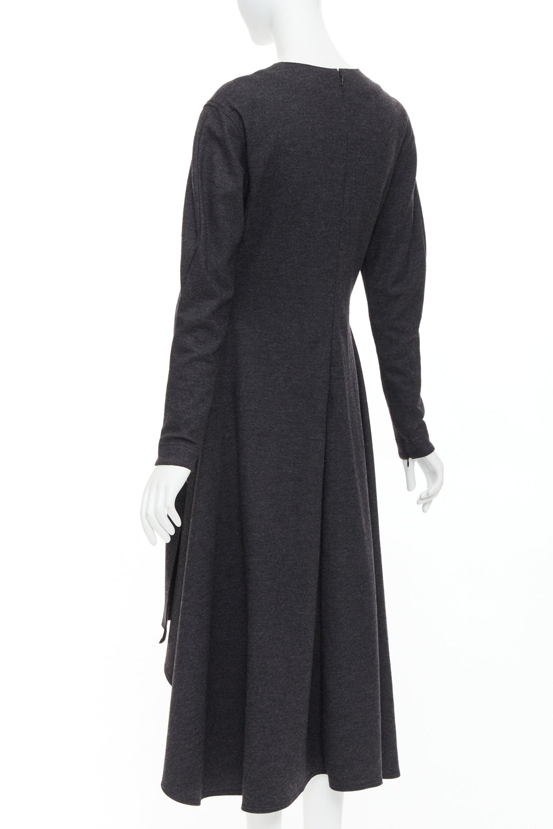OLD CELINE 2017 Phoebe Philo dark grey wool blend hi low hem dress FR36 S