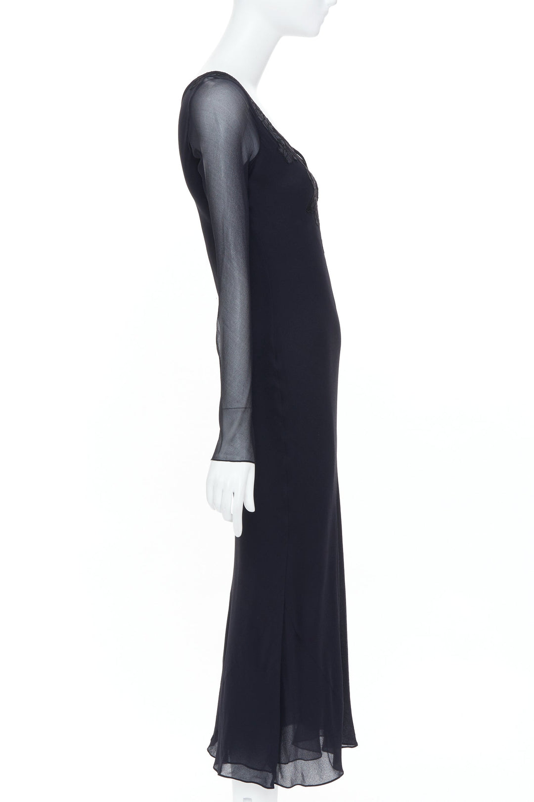 RALPH LAUREN Purple Label black butterfly lace applique cut out silk gown