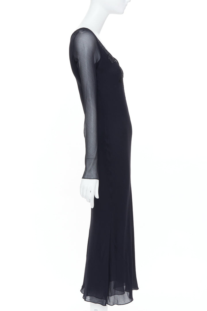 RALPH LAUREN Purple Label black butterfly lace applique cut out silk gown