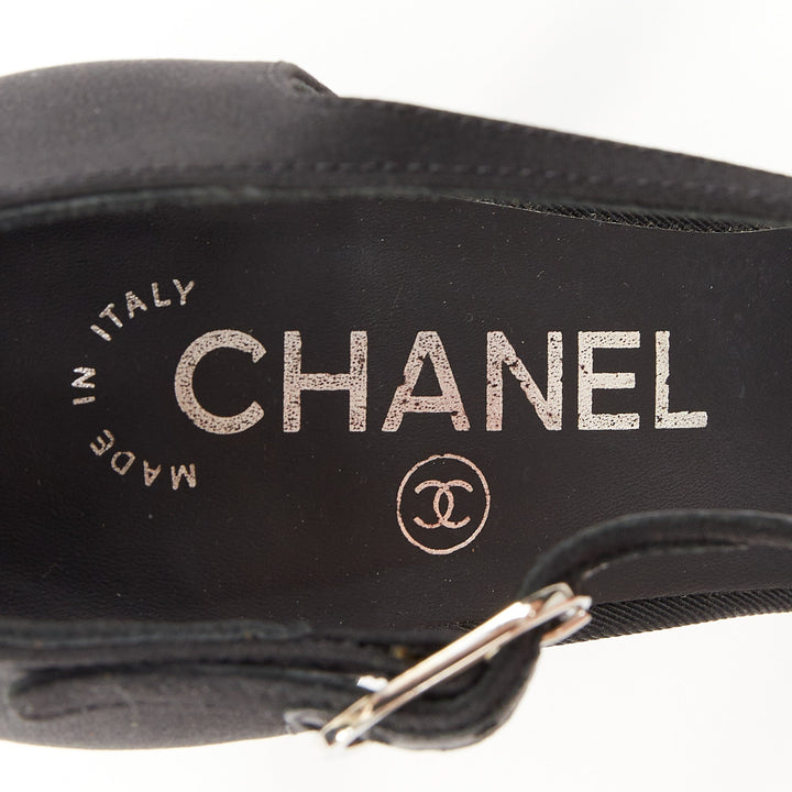CHANEL 2016 Runway Paris Rome Crystal Bow black grosgrain stiletto sandals EU36