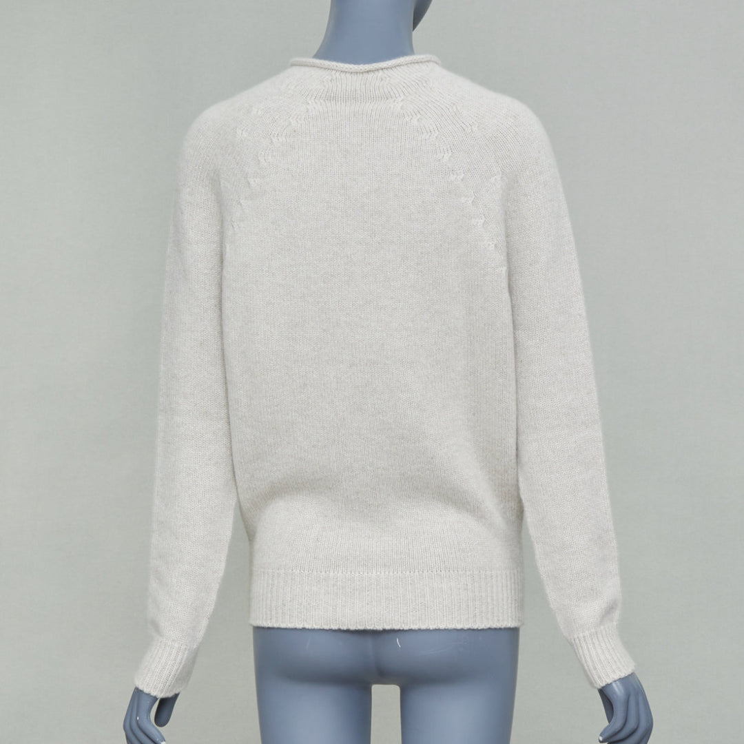 CELINE Phoebe Philo 100% cashmere grey heather knit rolled crew neck sweater XS