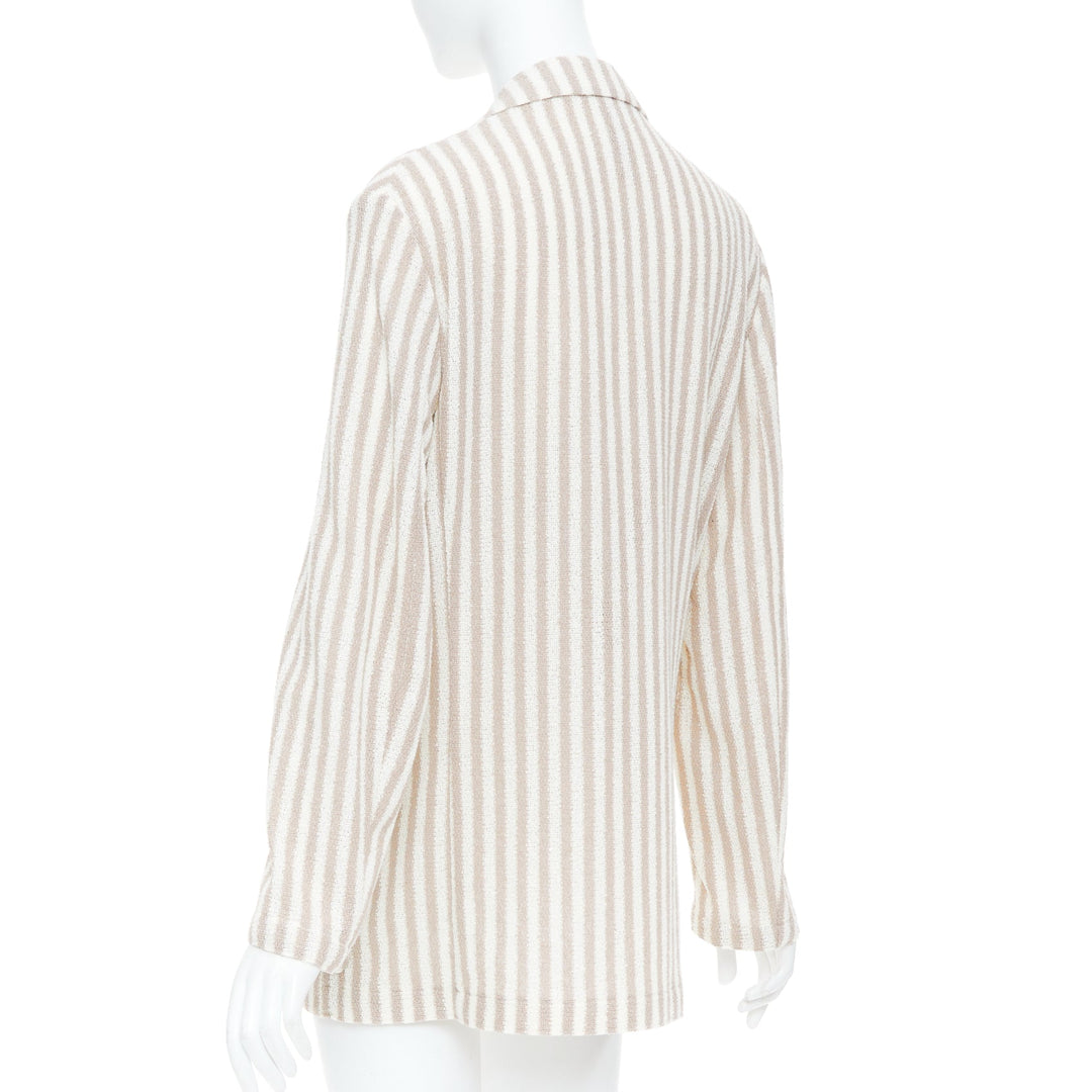 HARRIS WHARF LONDON beige striped cotton blend single breasted blazer IT52 XL